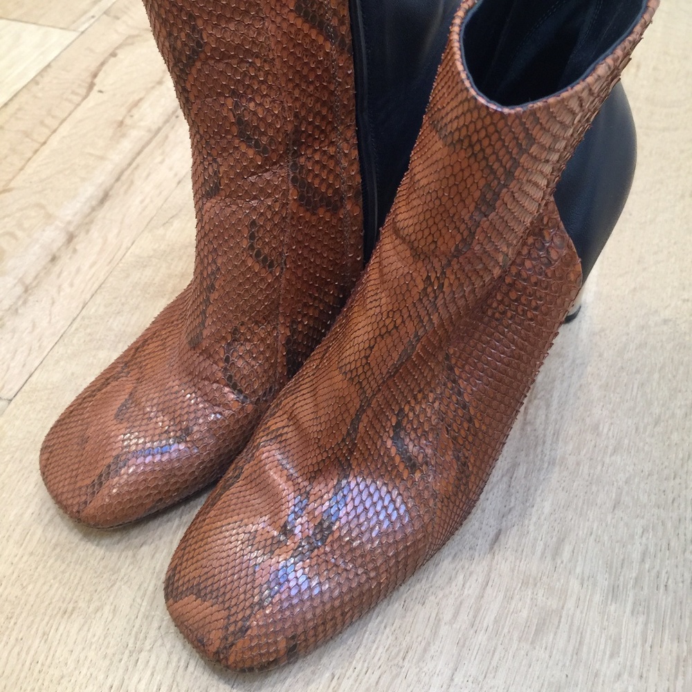 Céline Brown Black Use Python Leather Silver Heel